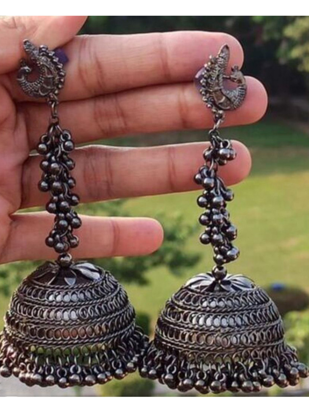 SZN Dome Shaped Oxidised Jhumkas