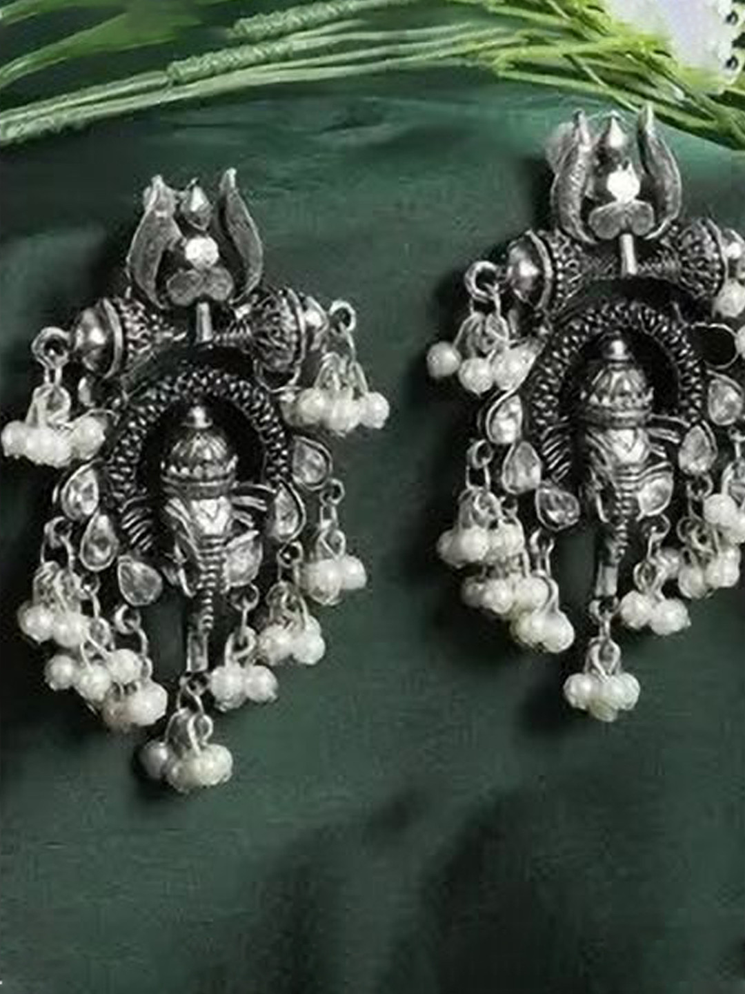SZN Set Of 2 Contemporary Shaped Afghani Oxidised Drop Earrings