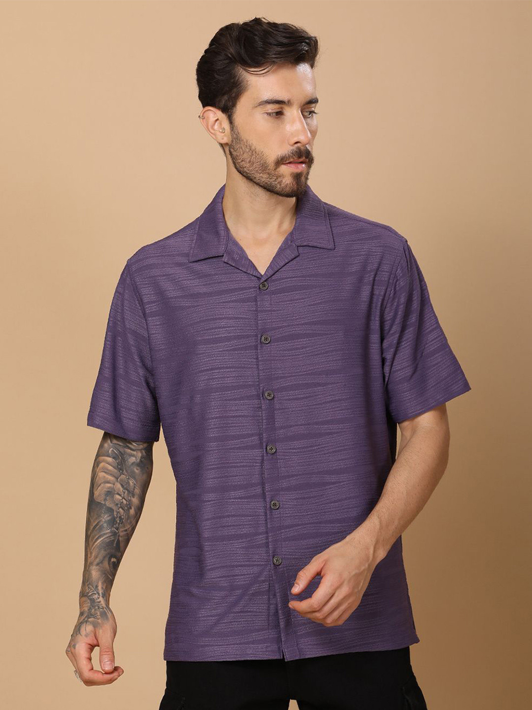 HangerLoop Men Horizontal Stripes Semi Sheer Casual Shirt