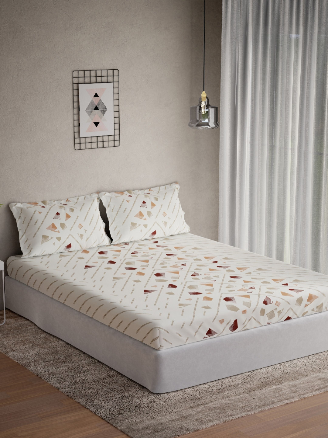 DDecor Vega Collection Brown Printed Cotton 144 TC Queen Bedsheet Set 1.91m x 2.54m