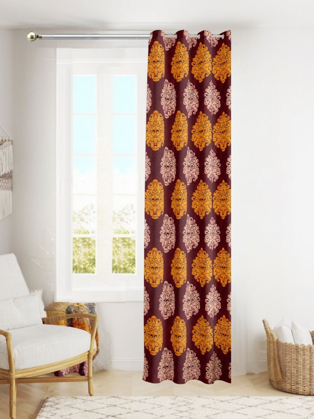 POORAK Red Geometric Sheer Door Curtain