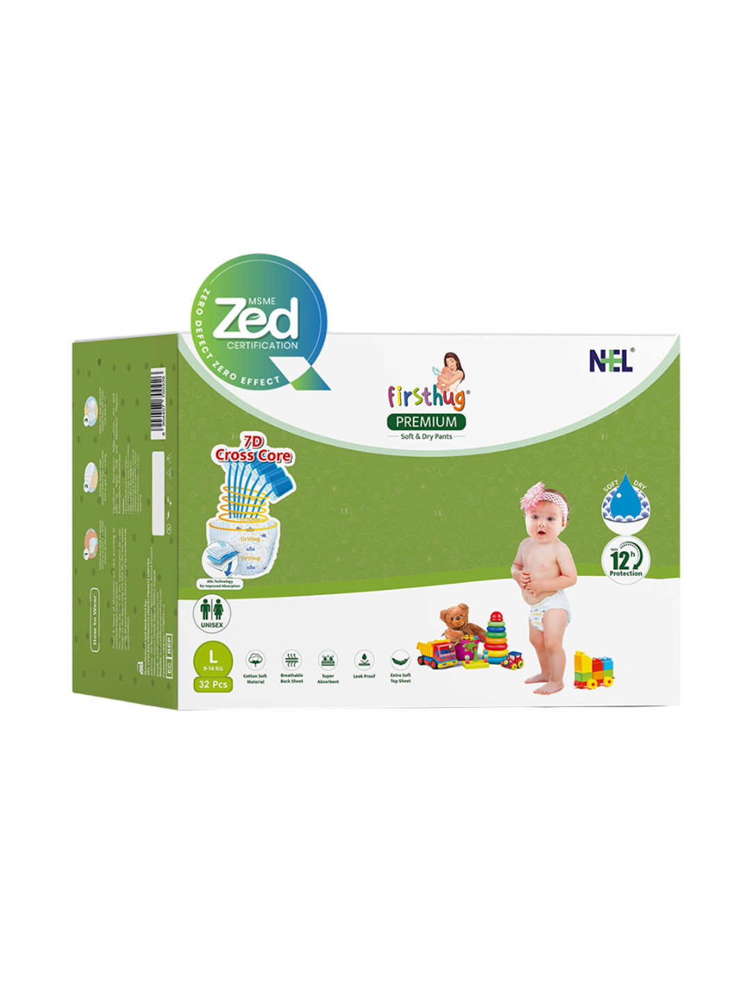 Firsthug ADL Double Layer High Absorbency Leakage Protection Diaper Pants - L - 32Pcs