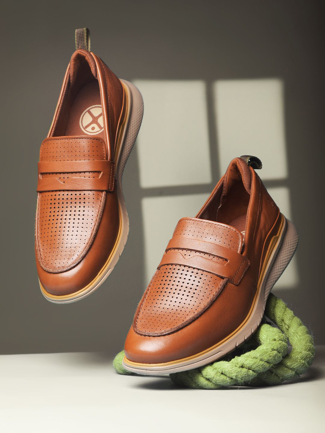 Hush Puppies Men Leather Round Toe Comfort Insole Loafers With Laser Cuts