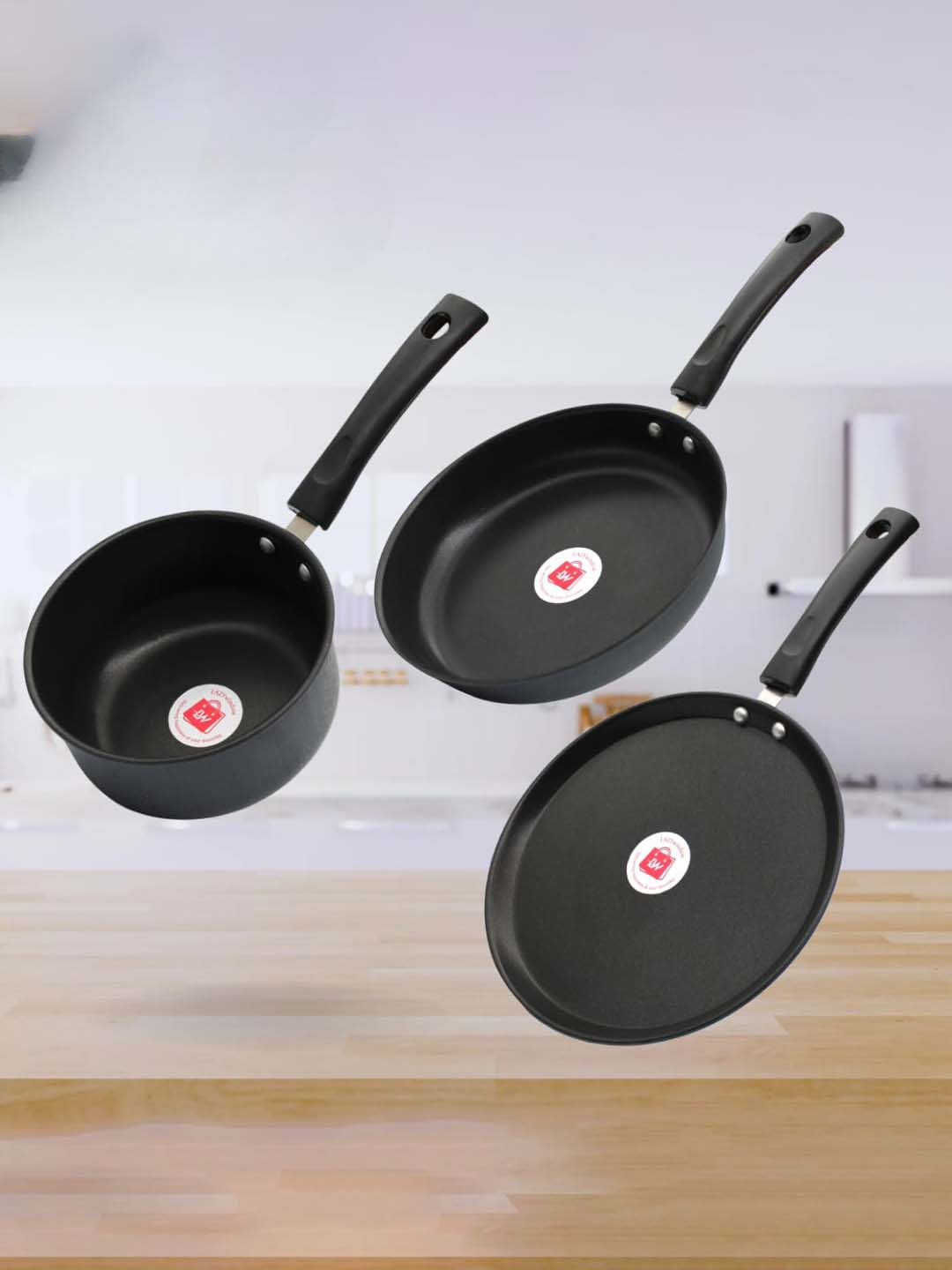 LAZYwindow Stainless Steel Black Dishwasher and Microwave Safe Cookware Set