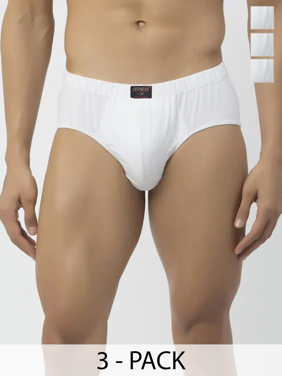 Cupatex Men Pack Of 3 Pure Cotton Mid-Rise Basic Briefs FRENCH_WHITE_P3_75cm