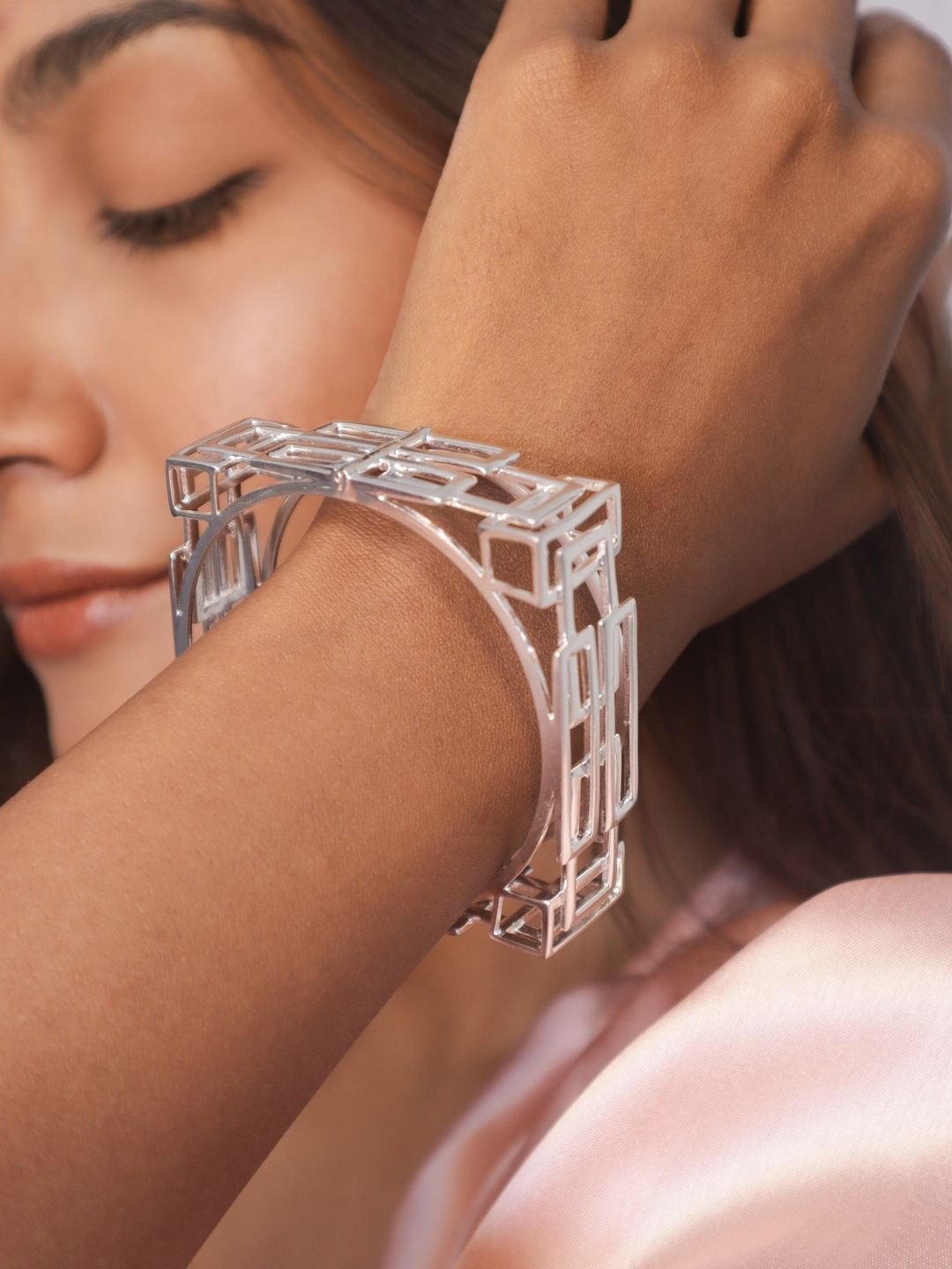 House of Pehr Maya Women Brass Silver-Plated Bangle-Style Bracelet