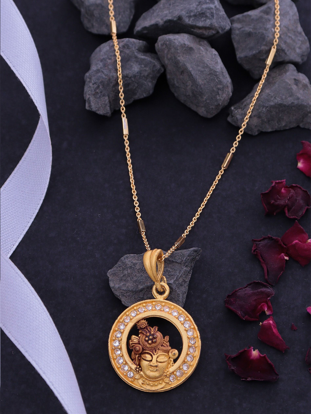 Ramdev Art Fashion Jwellery 22K Micro Gold-Plated Stones Studded Pendant With Chain