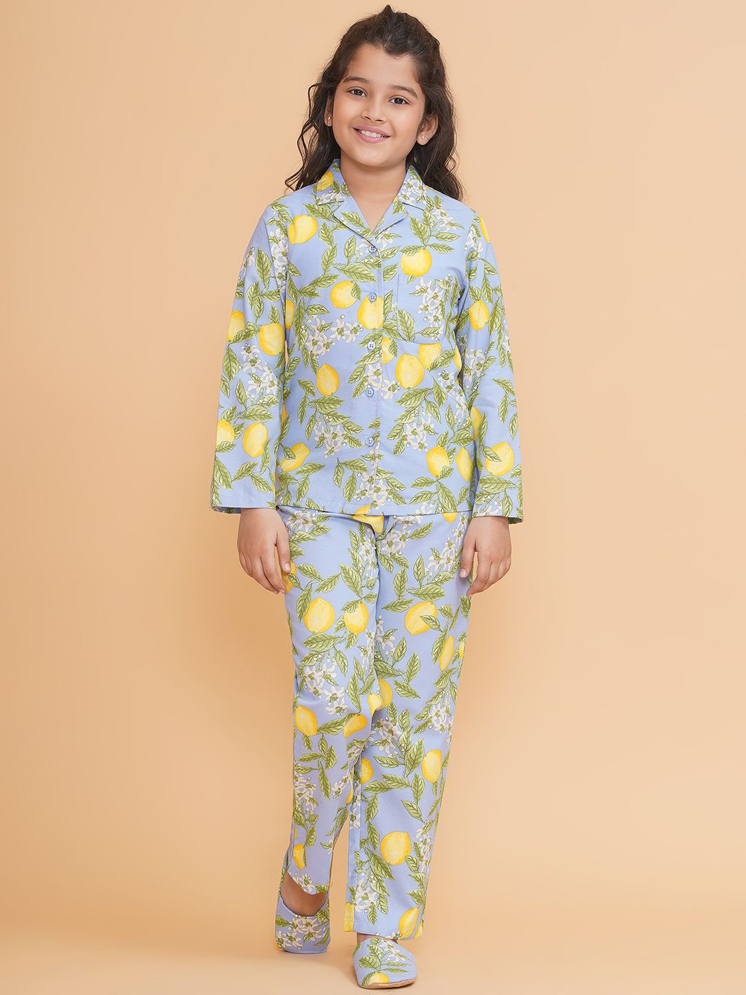 PICCOLO Girl Printed Lapel Collar Shirt & Pyjamas Pure Cotton Night suit