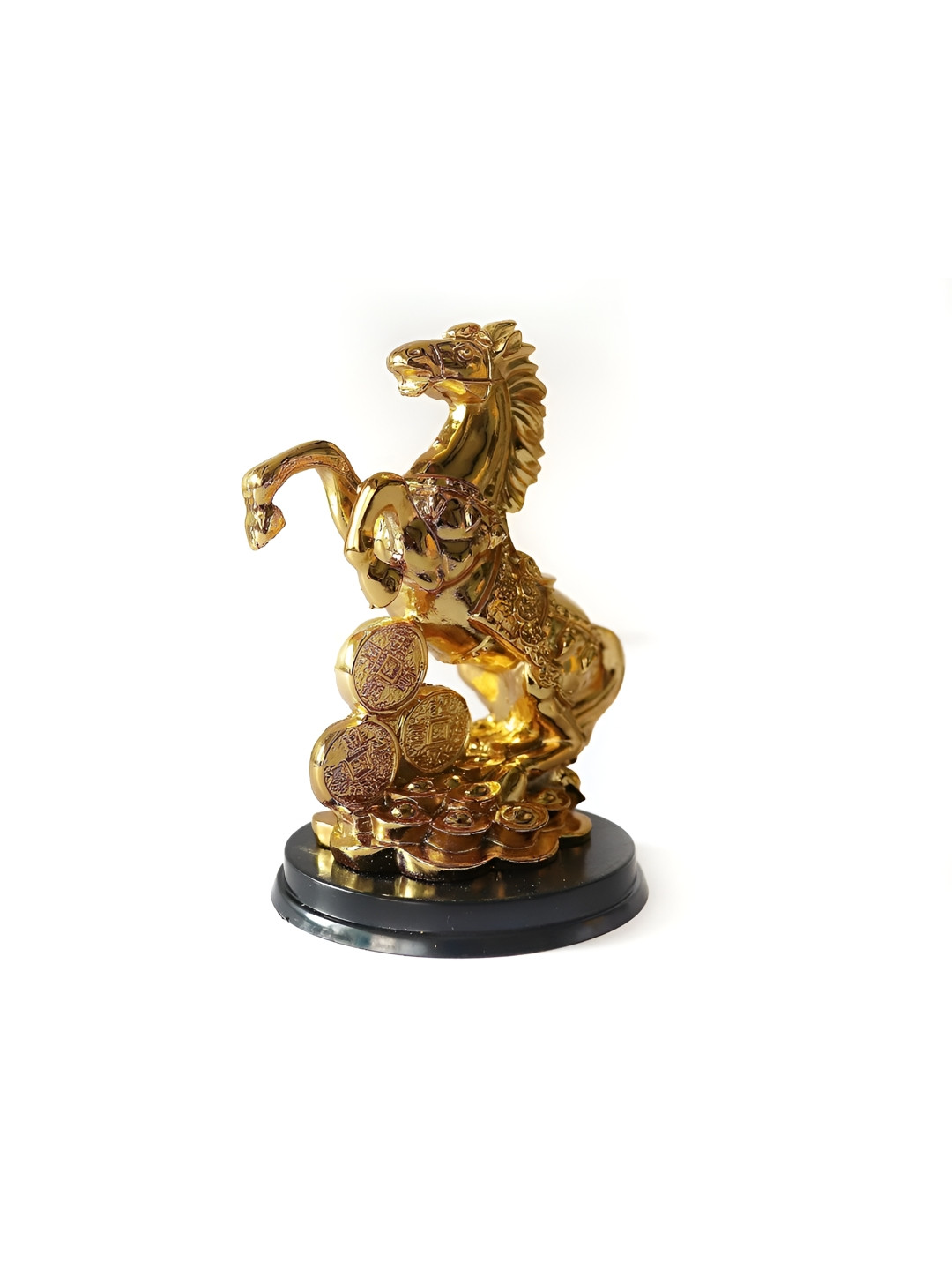 The Spiritual Living Horse with Uplifted Legs Standing Gold Resin Natural Living Room Small Showpiece - 4 Inches