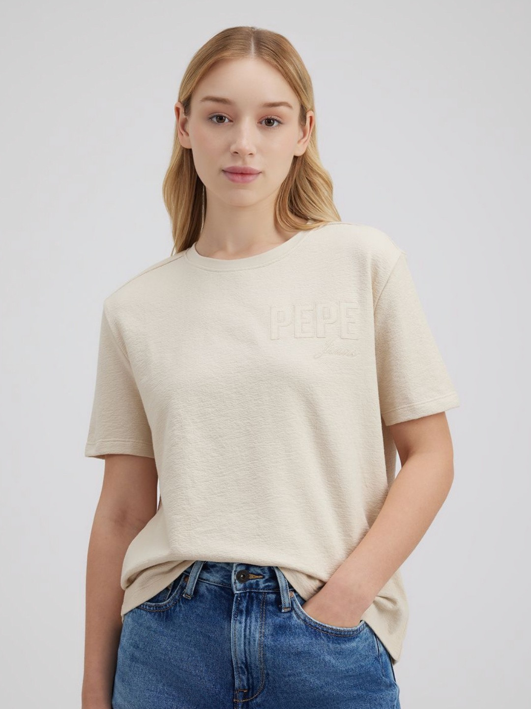 Pepe Jeans Women Applique Embroidered Pure Cotton T-shirt