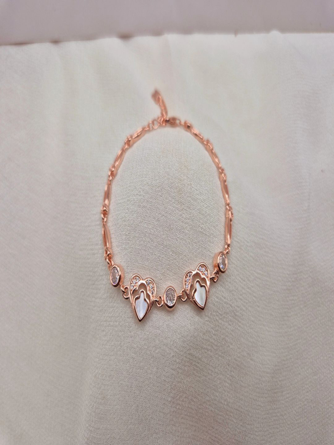 Kinavah Silver Rose Gold-Plated Artificial Stones Studded Wraparound Bracelet