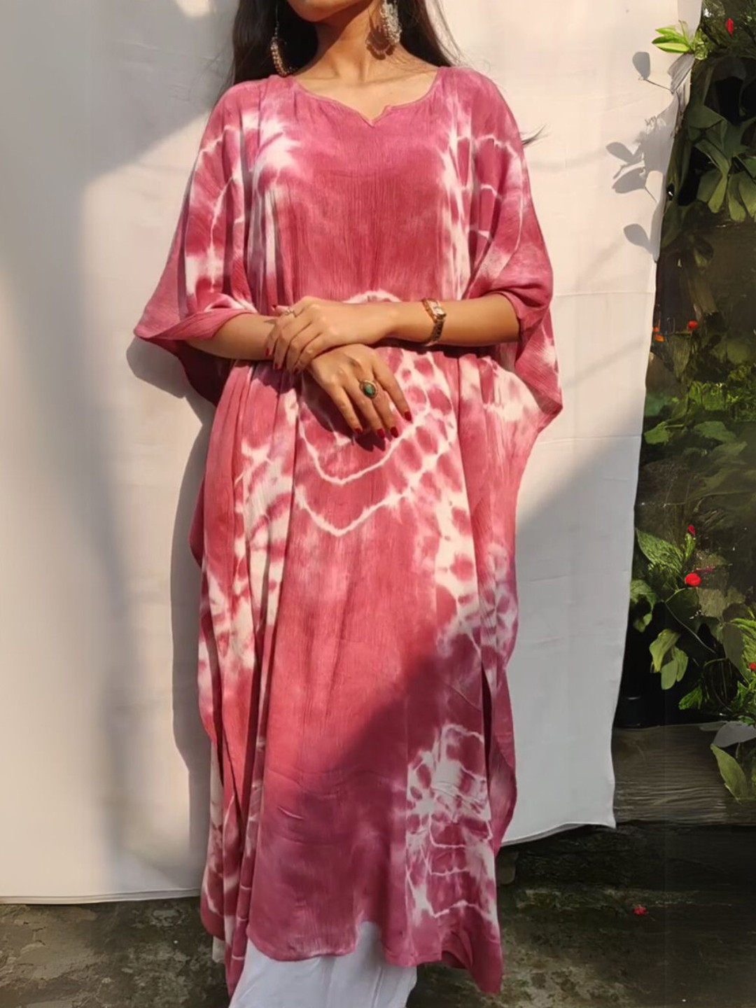 Maaesa Printed Tie & Dye Dyed Crepe Kaftan Rayon Kurta