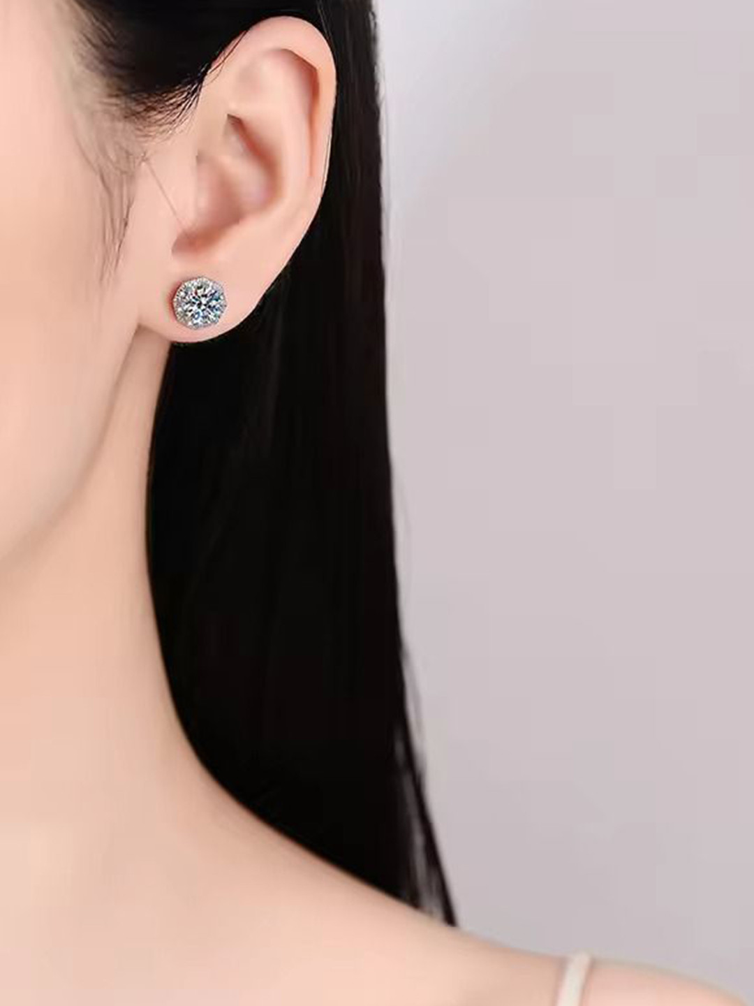 SNOWFLAKE GLOBAL Silver-Plated Artificial Stones Studded Geometric Studs
