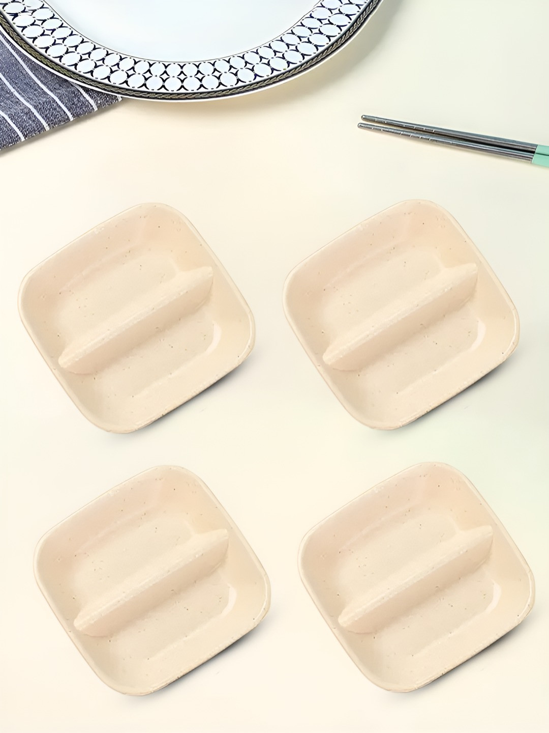 YELONA Beige 4 Pieces Eco-Friendly Bamboo Dishwasher & Microwave Safe Small Dipping Plates