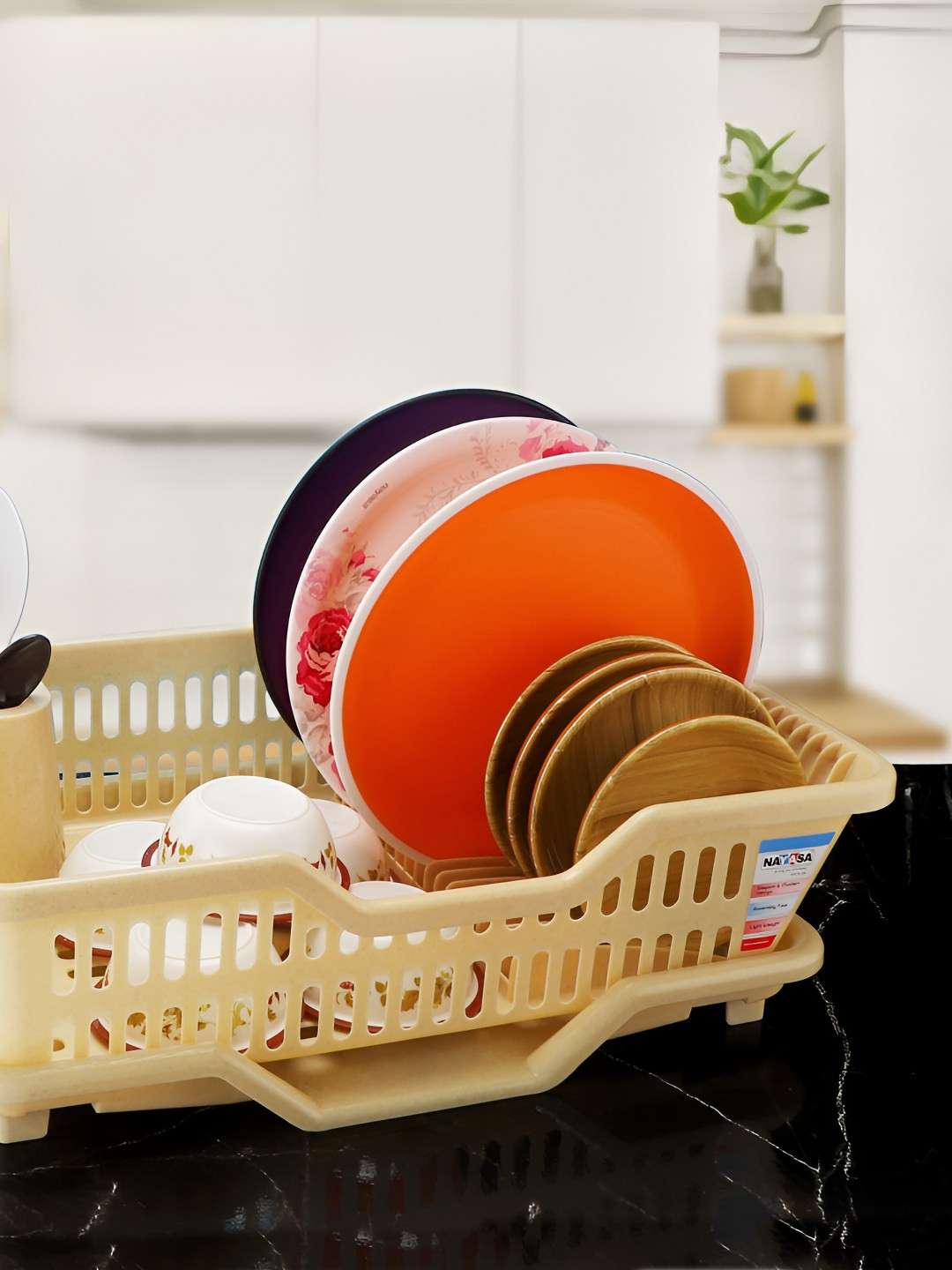 Nayasa Cream Dimple Kitchen Tray, Drying Rack, Dish Stand, BPA Free