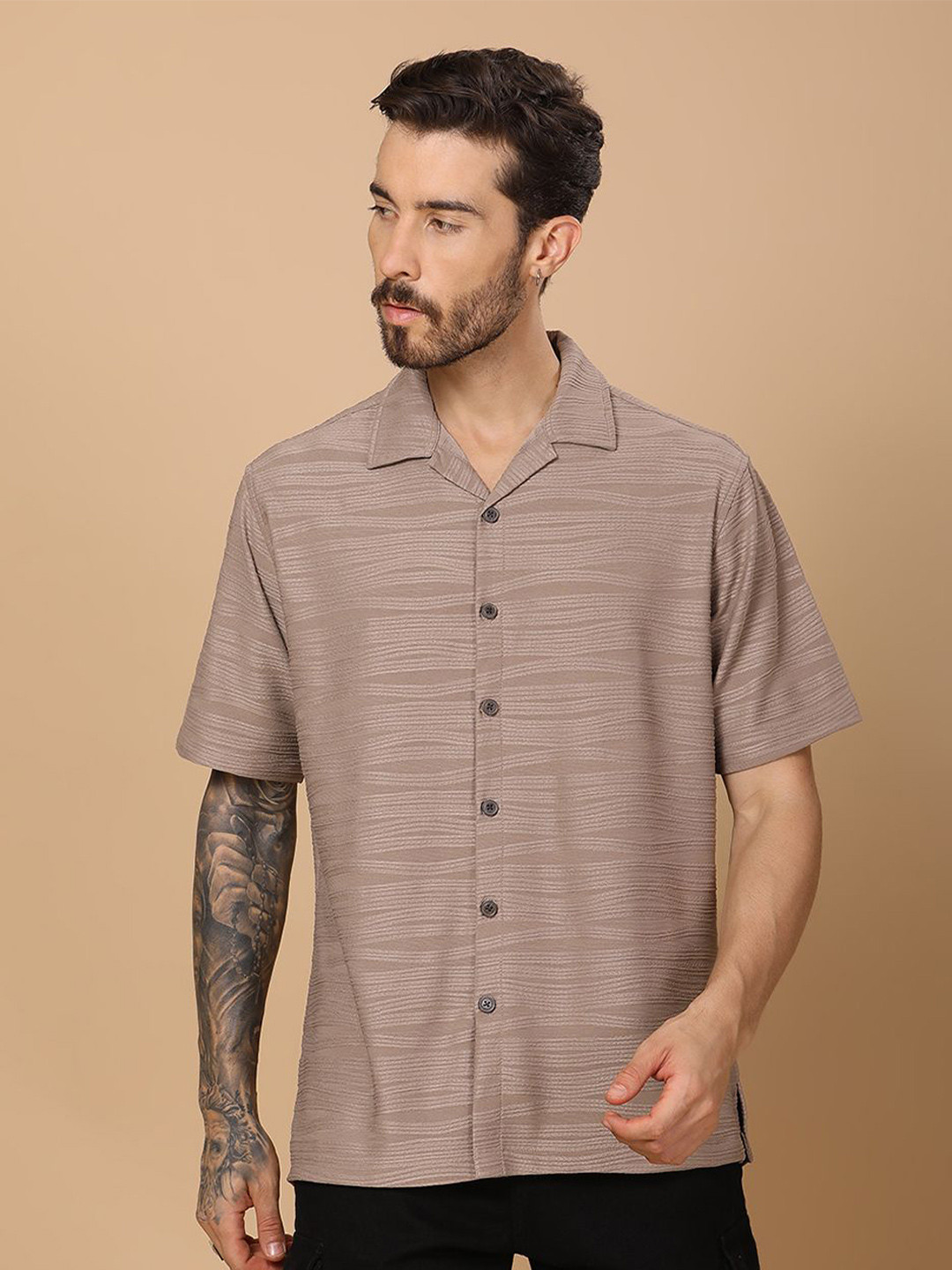 HangerLoop Men Horizontal Stripes Semi Sheer Casual Shirt