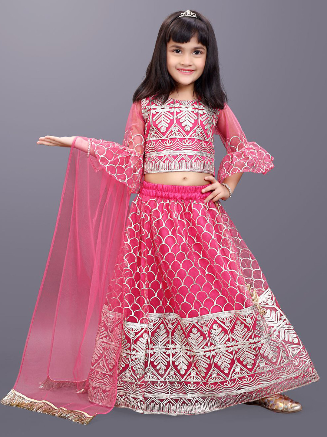 satyamfab Girls Floral Embroidered Gotta Patti Ready to Wear Lehenga & Choli With Dupatta