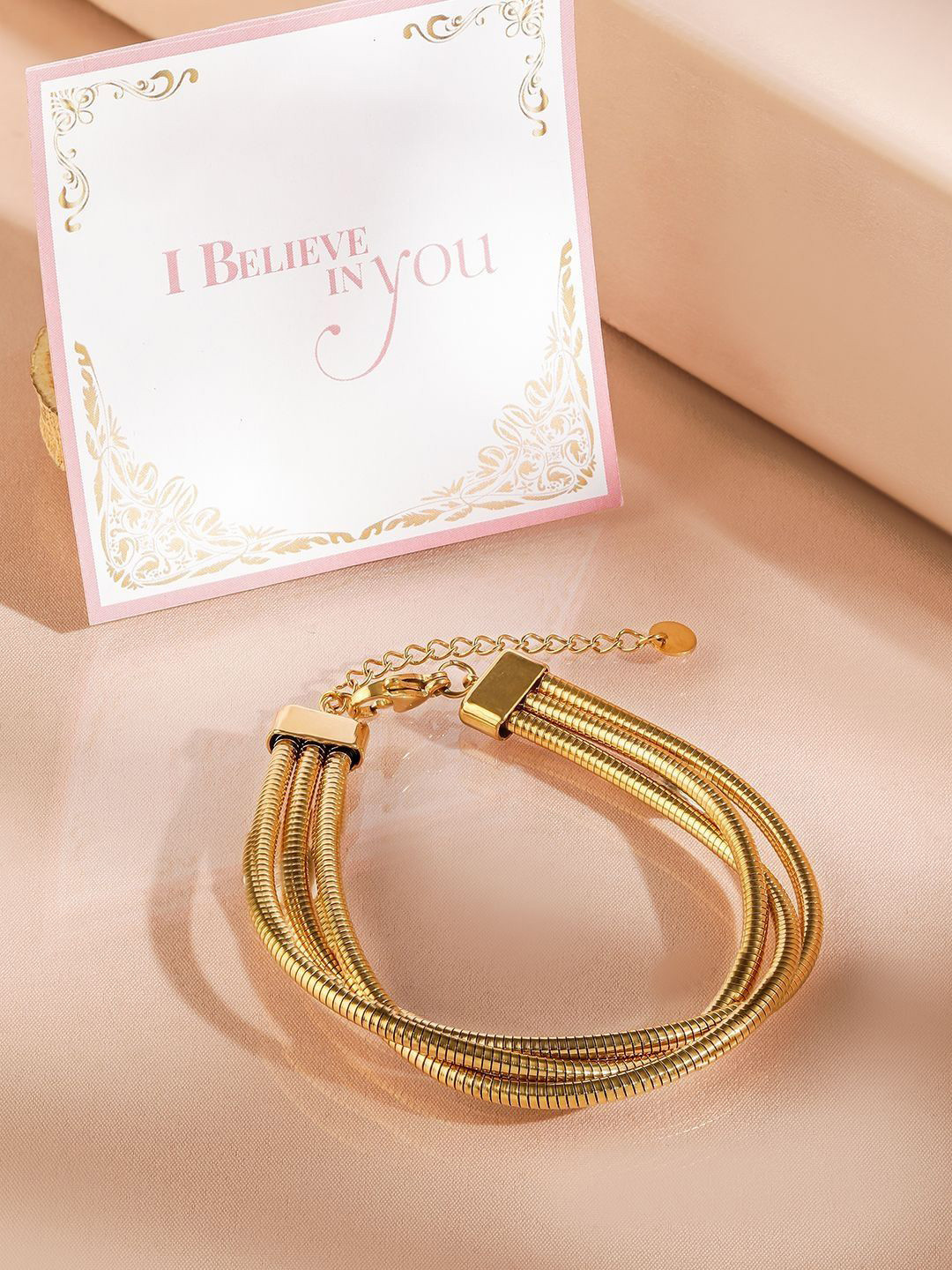DressBerry Stainless Steel 18K Gold-Plated Anti-tarnish Triple Layer Cuff Bracelet