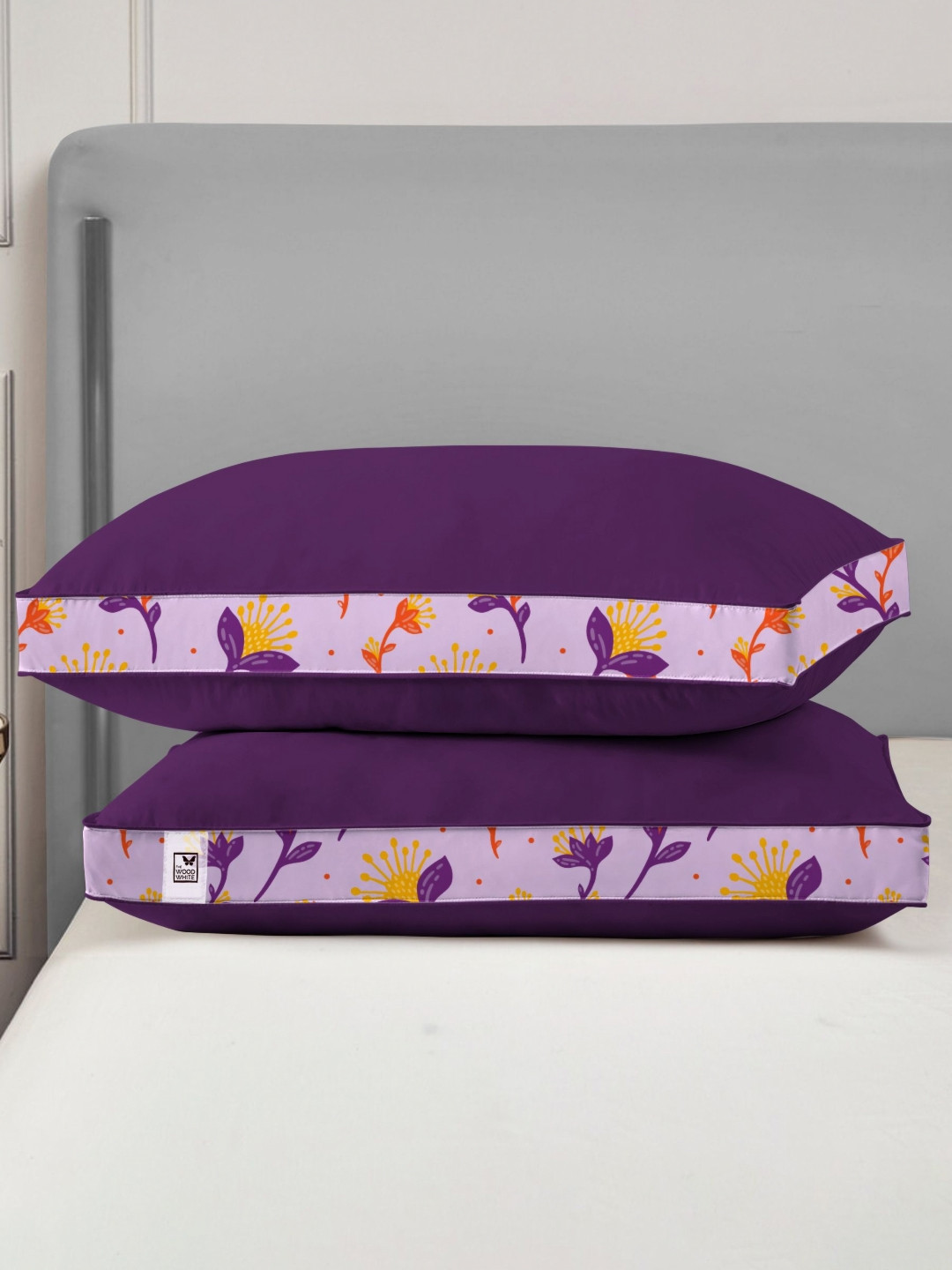 THE WOOD WHITE Magenta Floral Polyester Breathable Set of 2 Medium Fibre Sleep Pillow-43 x 69 cm