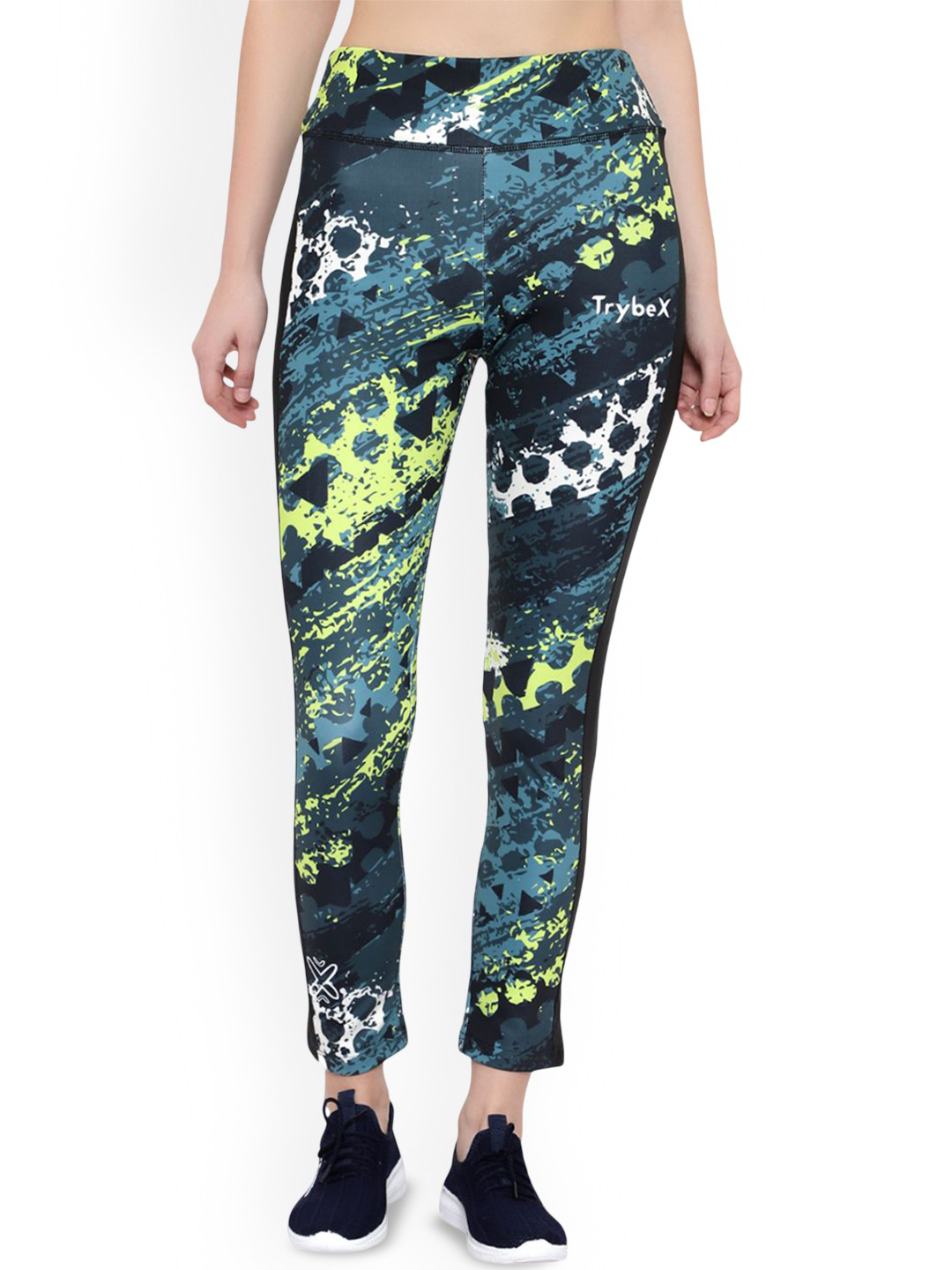 TrybeX Women Mesh Side Striped Stretchable Mid Waist Skinny Fit Ankle Length Yoga Tights