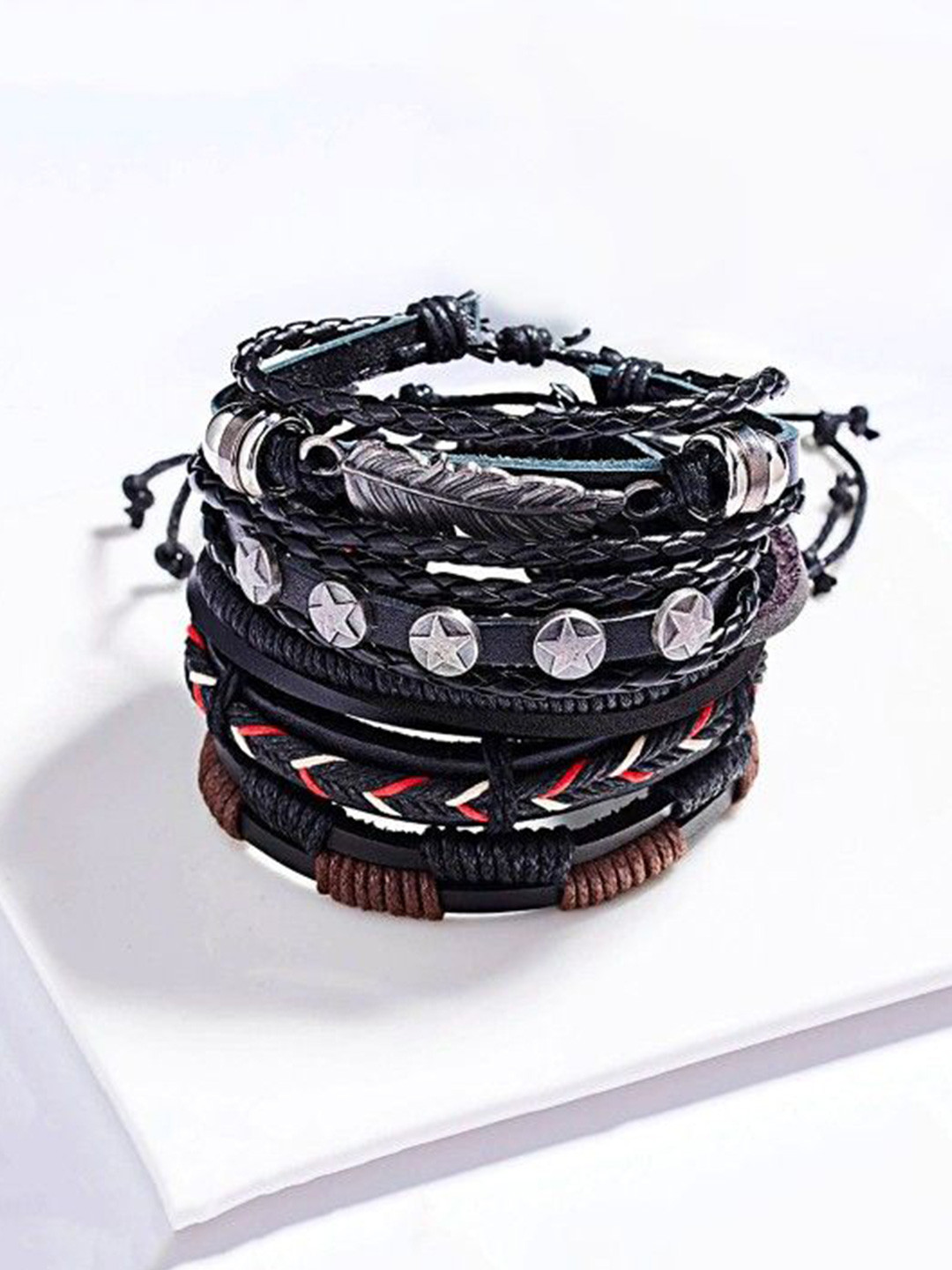 AGARWALPRODUCT Unisex Set 5 Leather Multistrand Bracelets