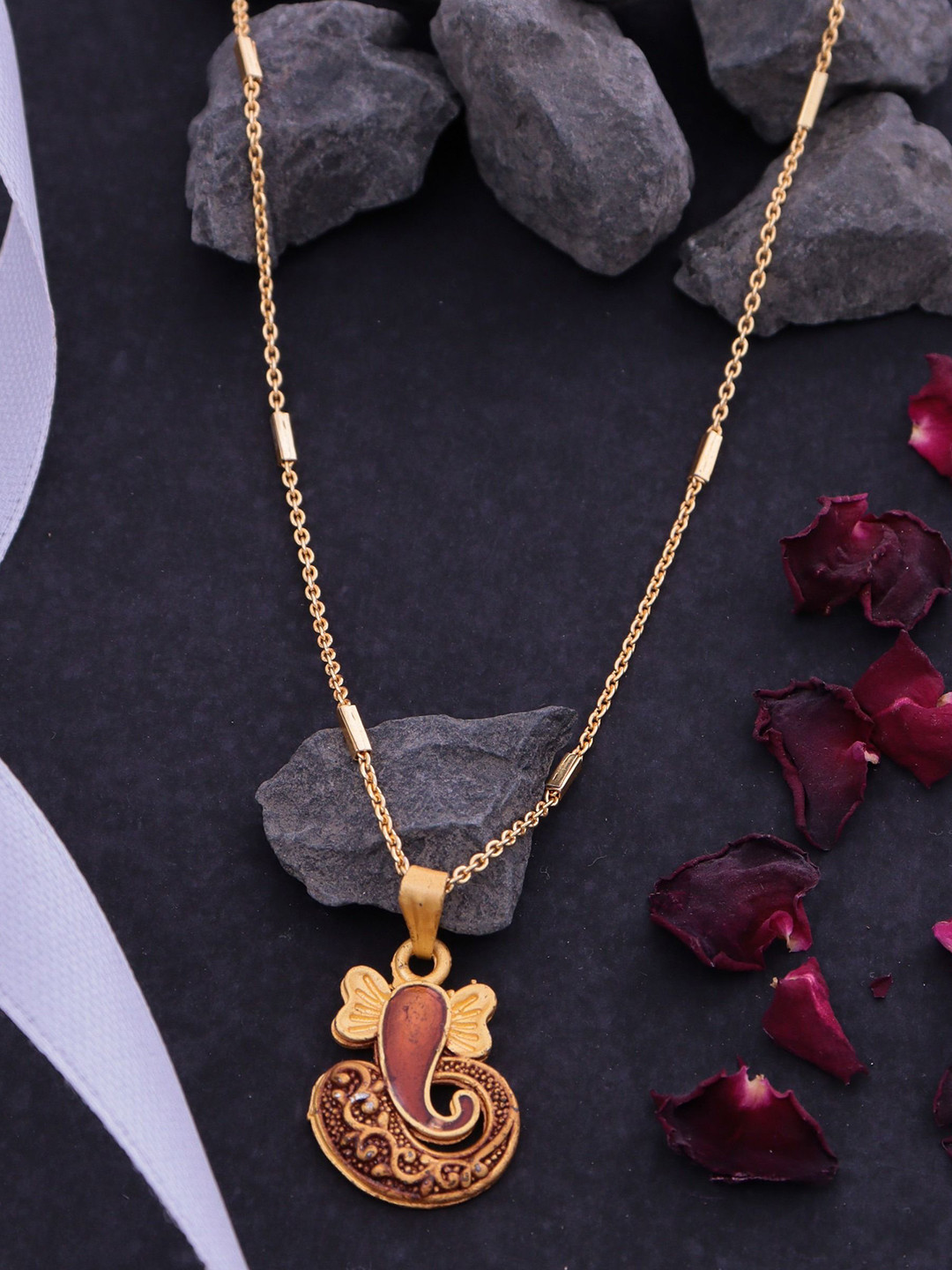 Ramdev Art Fashion Jwellery 22k Gold-Plated Ganesha Pendants With Chains
