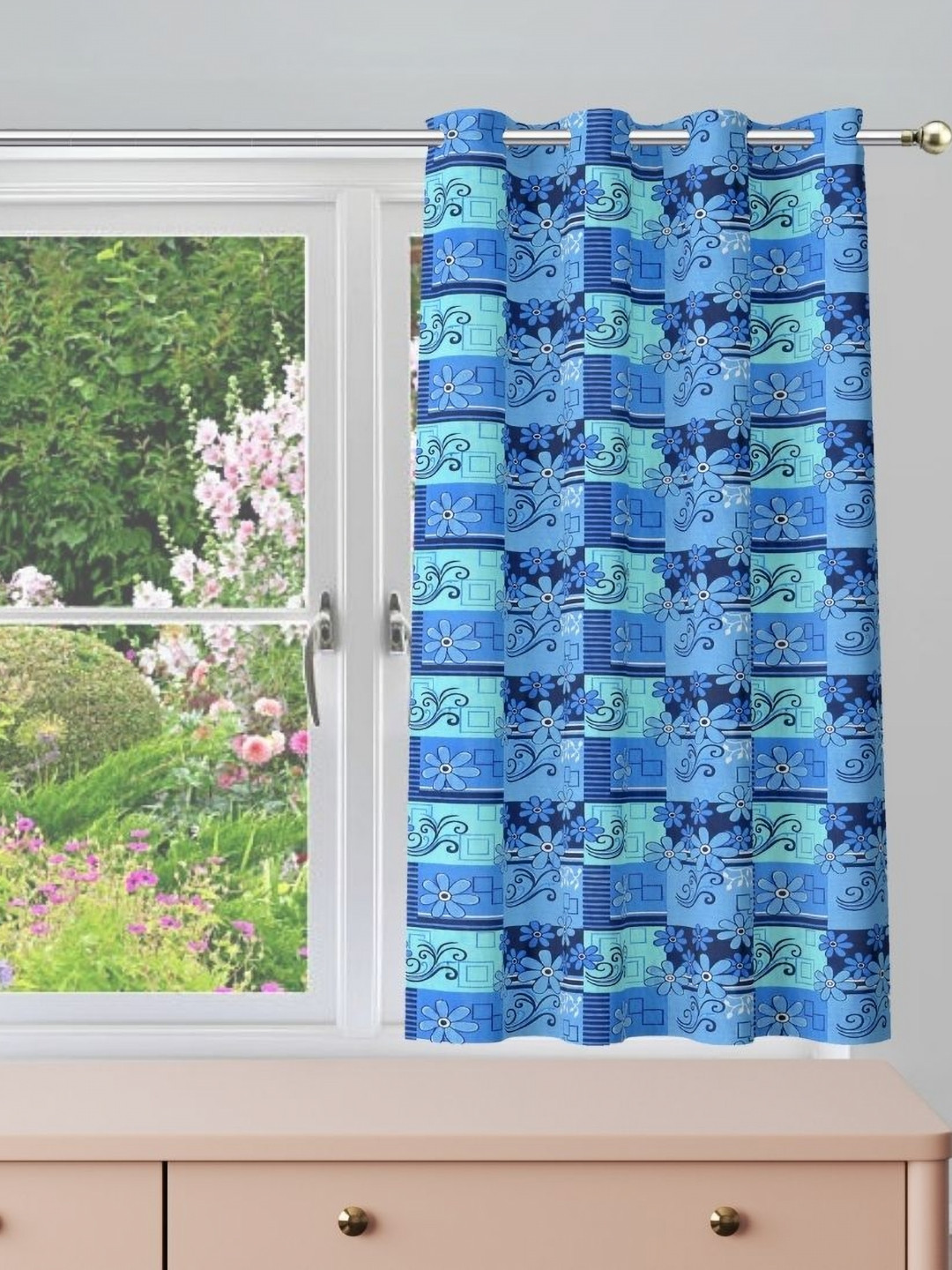 POORAK Blue Floral Sheer Window Curtain