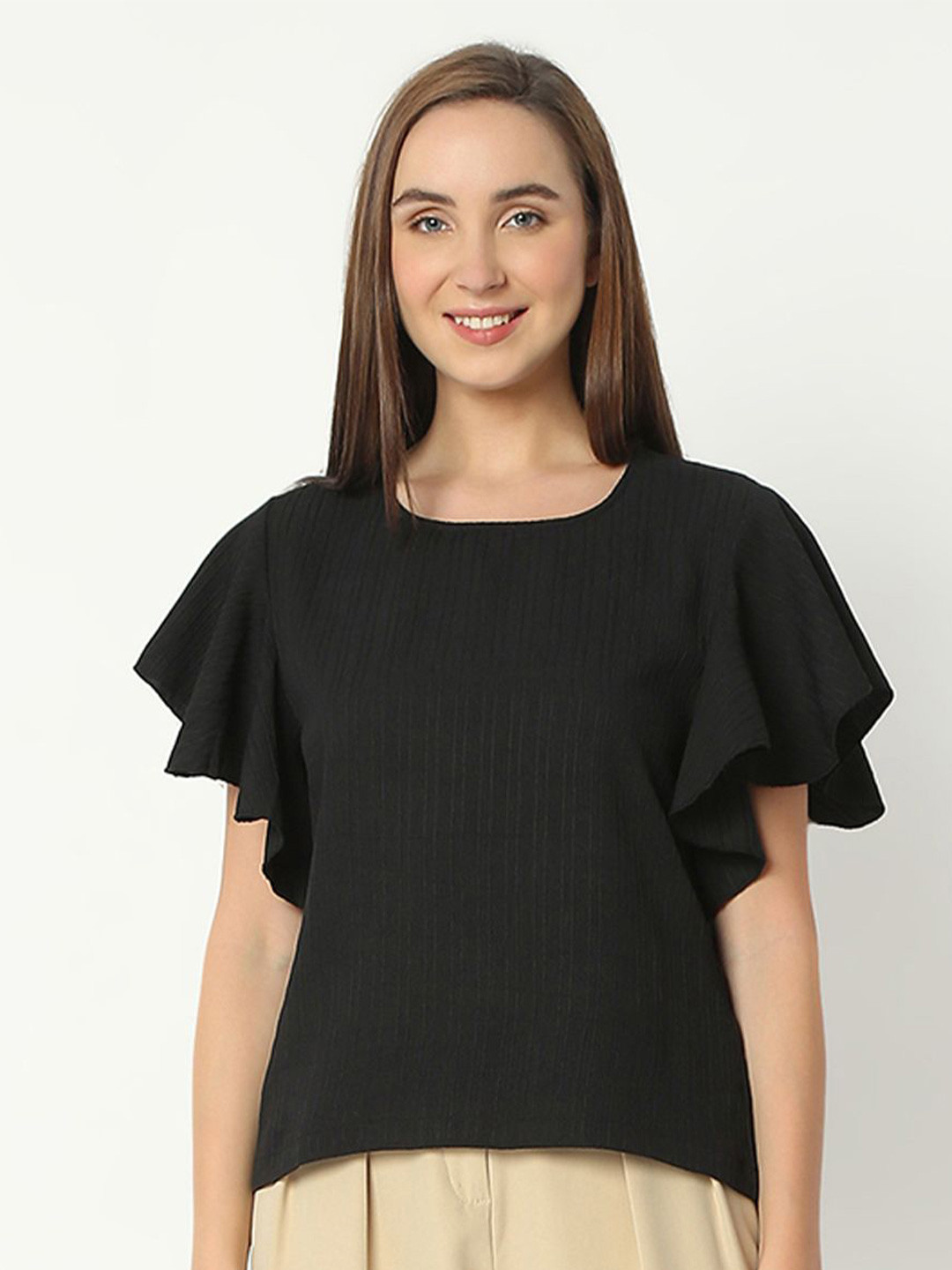 Smarty Pants Women Flutter Sleeve Ruffles Regular Top