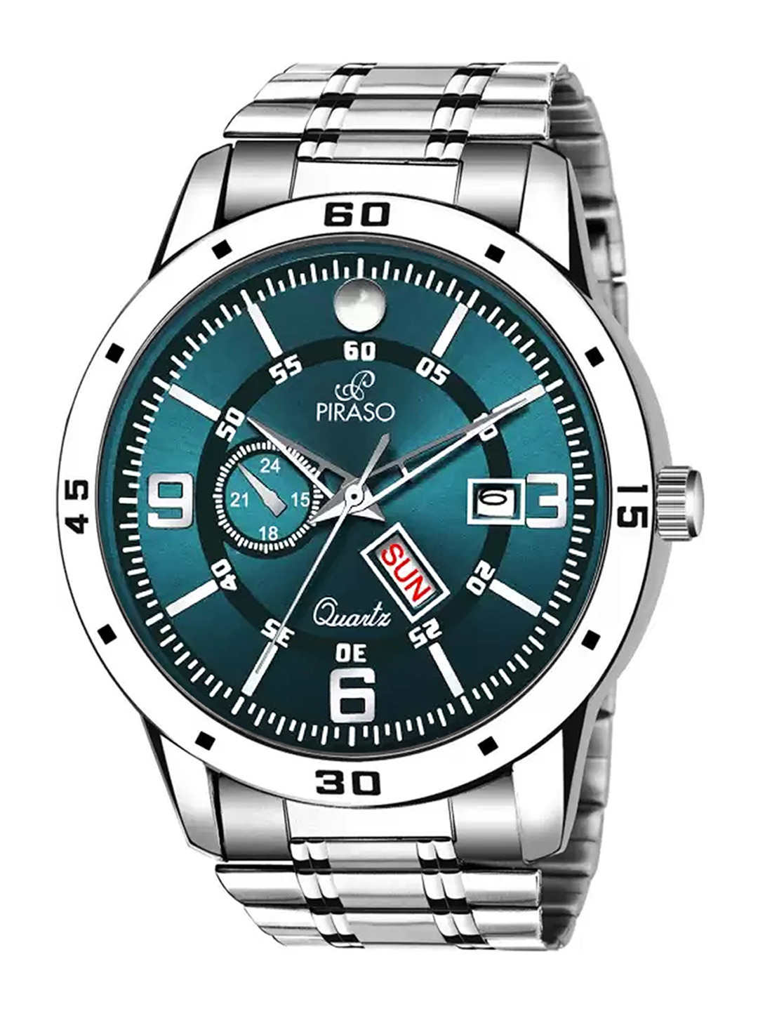 PIRASO Men Printed Dial & Stainless Analogue Watch D&D F95 BLUE SILVER CHAIN