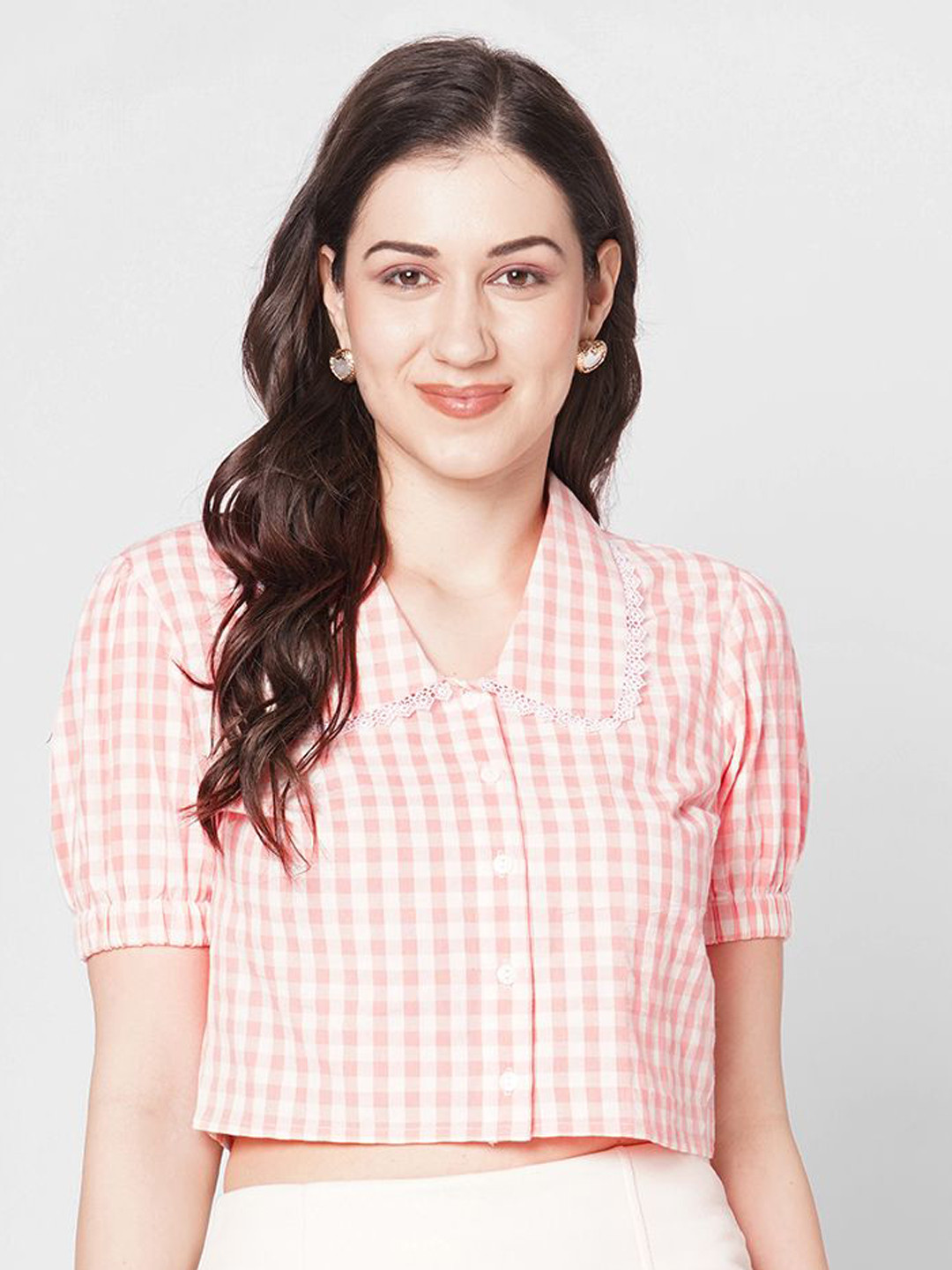 ZESTX Women Gingham Checks Opaque Checked Casual Shirt
