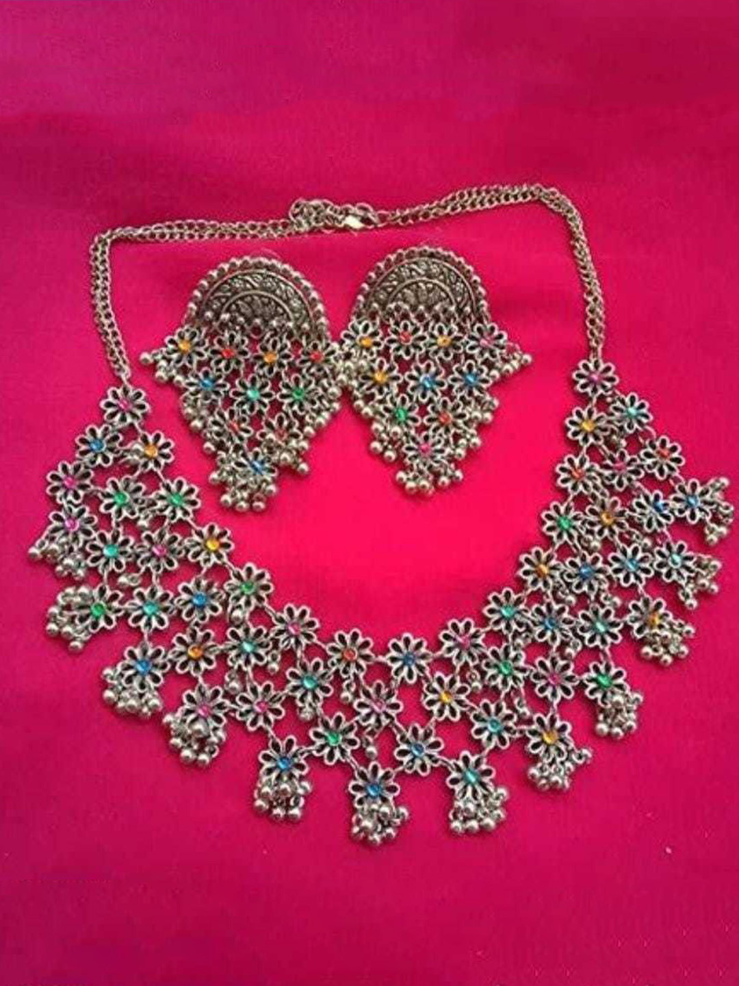 SZN Artificial Stone Studded Flower Choker Jewellery Set