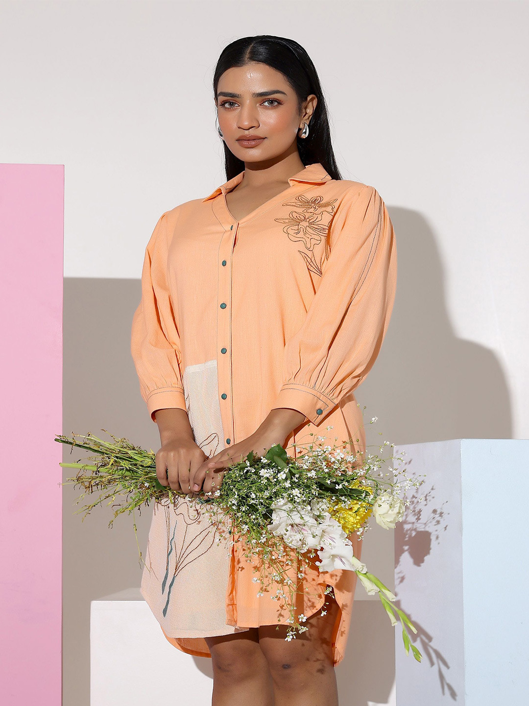 STIL O STITCH Women Cotton Embroidered Shirt Dress