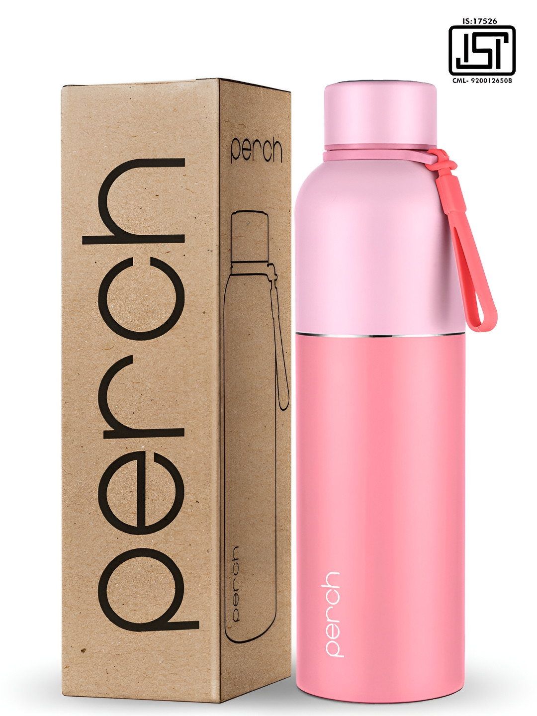 PERCH Pink & Rose Colourblocked Stainless Steel Double Wall Vacuum Water Bottle 1L