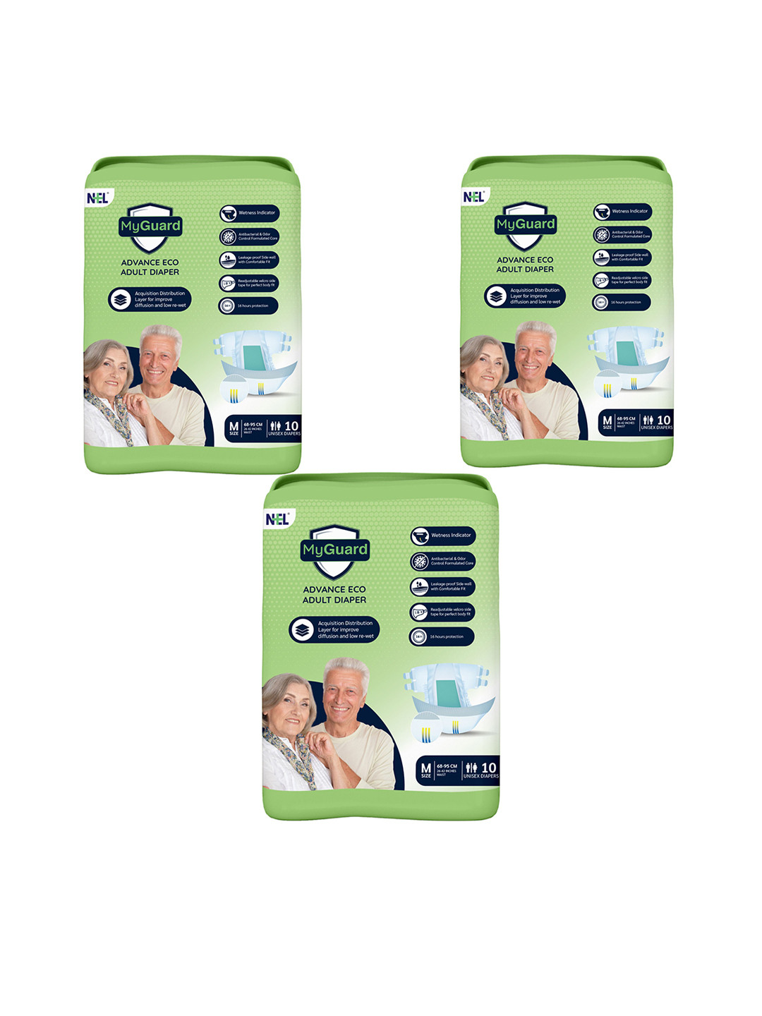 Myguard Set Of 3 Advance Eco Adult Diapers - M - 10Pcs Each