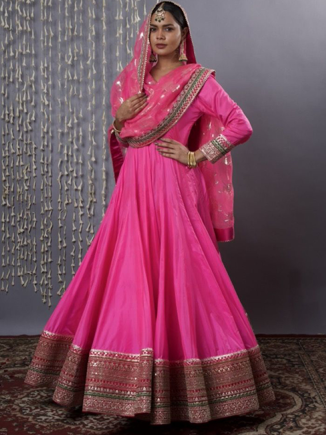 SHWETA DABAS Empire Pure Silk Anarkali Ethnic Dress With Dupatta