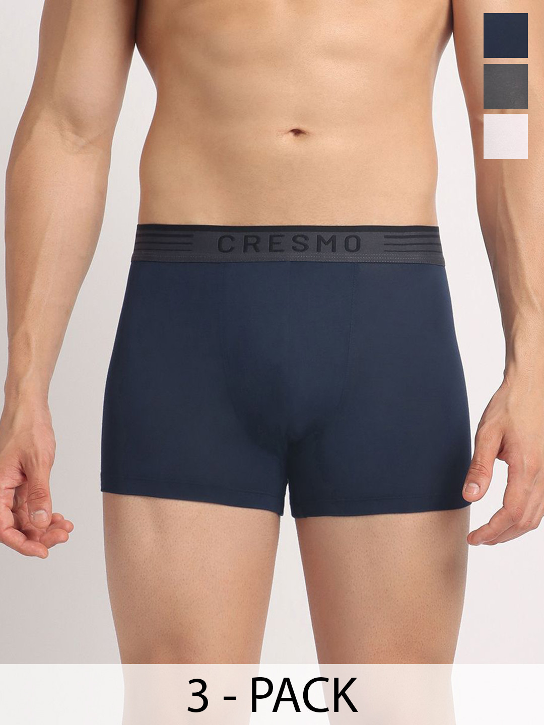 Cresmo Men Pack Of 3 Anti Bacterial Short Trunks CR-T-STR-P3-WHT-SLSTON-COSM-S