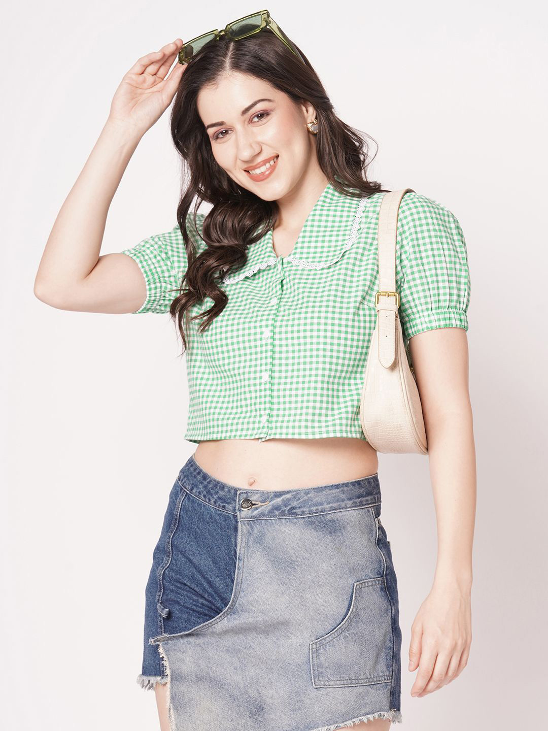 ZESTX Women Gingham Checks Opaque Checked Casual Shirt