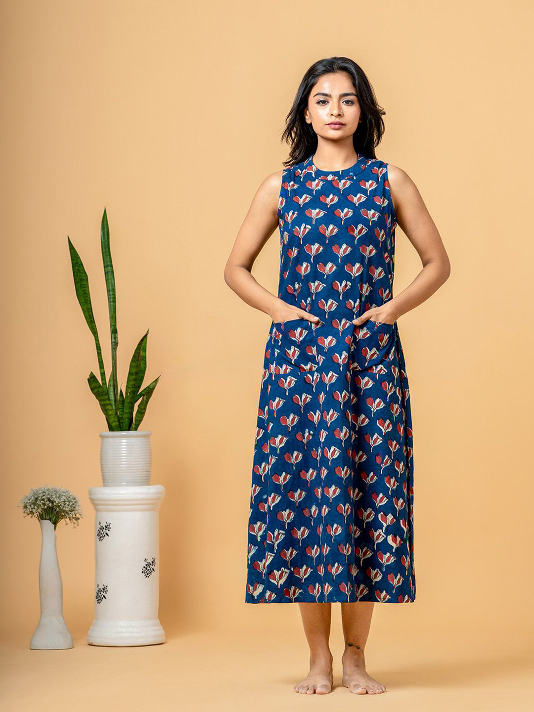 COTTONS DAILY Floral Printed Round Neck Pure Cotton A-Line Kurta