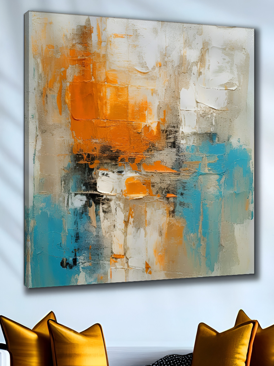 Livin'luxe Beige & Orange Canvas Abstract Wall Painting