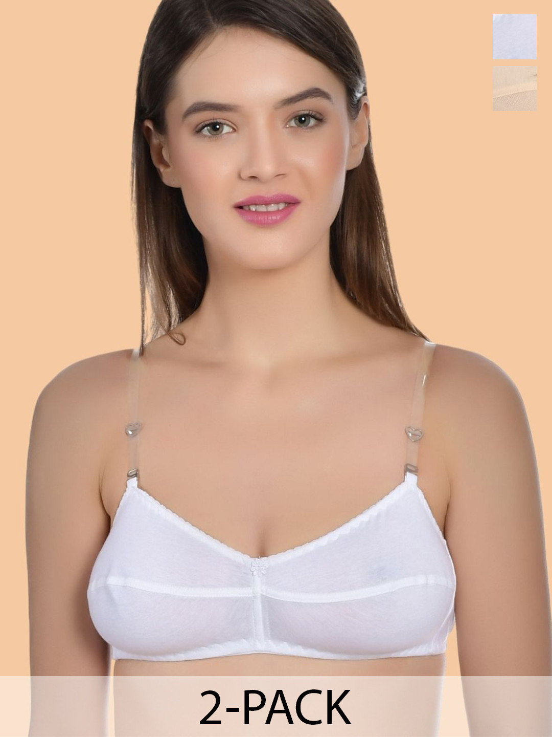 Aimly Women Pack of 2 Medium Coverage Non-Padded Non-Wired Transparent Strap Bra