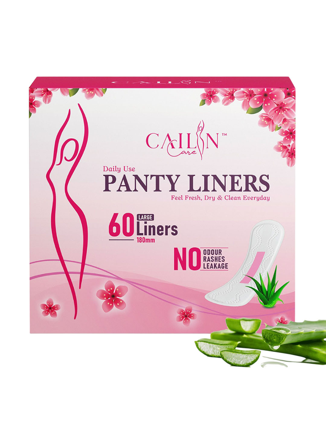 Cailin Care Aloe Vera Based Soft Cotton Ultra Thin Anion Chip Panty Liners - 180 mm-60Pcs