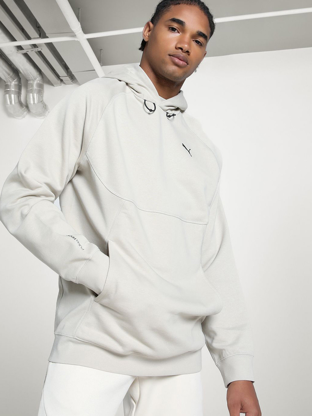 Puma TECH DELTAKNIT Brand Logo Printed Cotton Relaxed Fit Pullover Sweatshirt