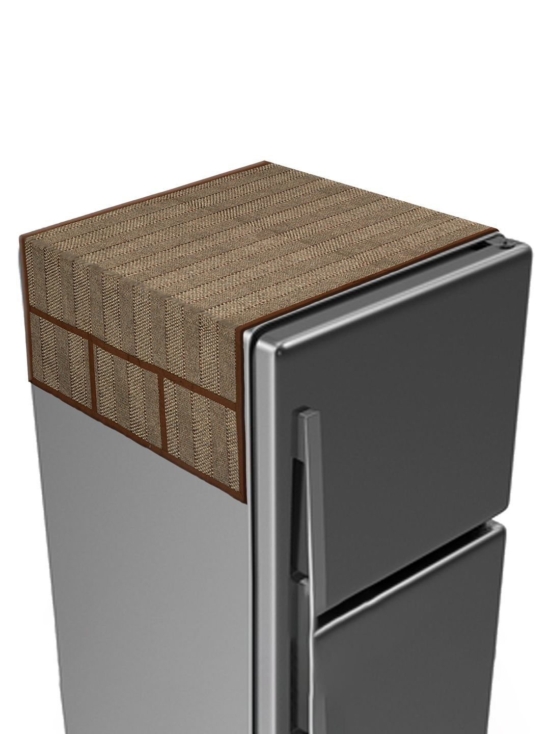 Kuber Industries Beige & Maroon Striped Jute Waterproof Scratch Resistant Fridge Top Cover