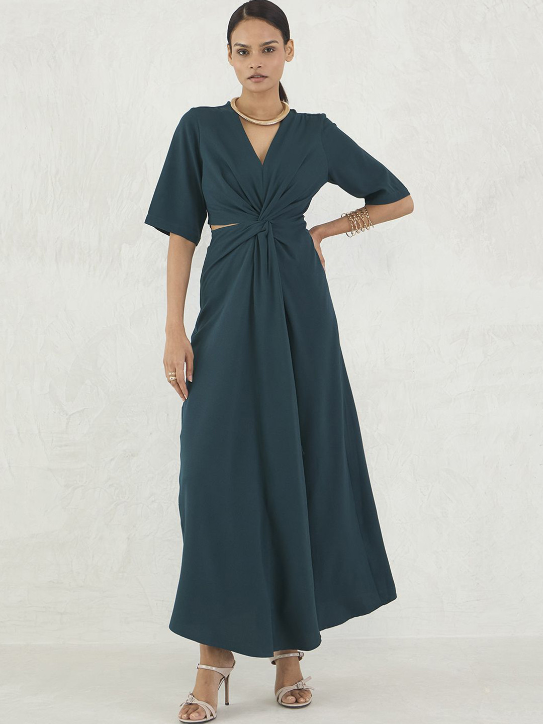 FEMMELLA Solid Front Twisted Maxi Dress
