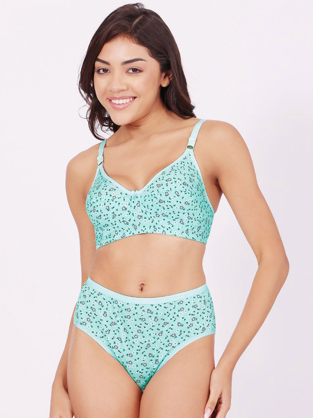 Bodycare Floral Printed Combed Cotton Non Padded Lingerie Set 6450E-SKY