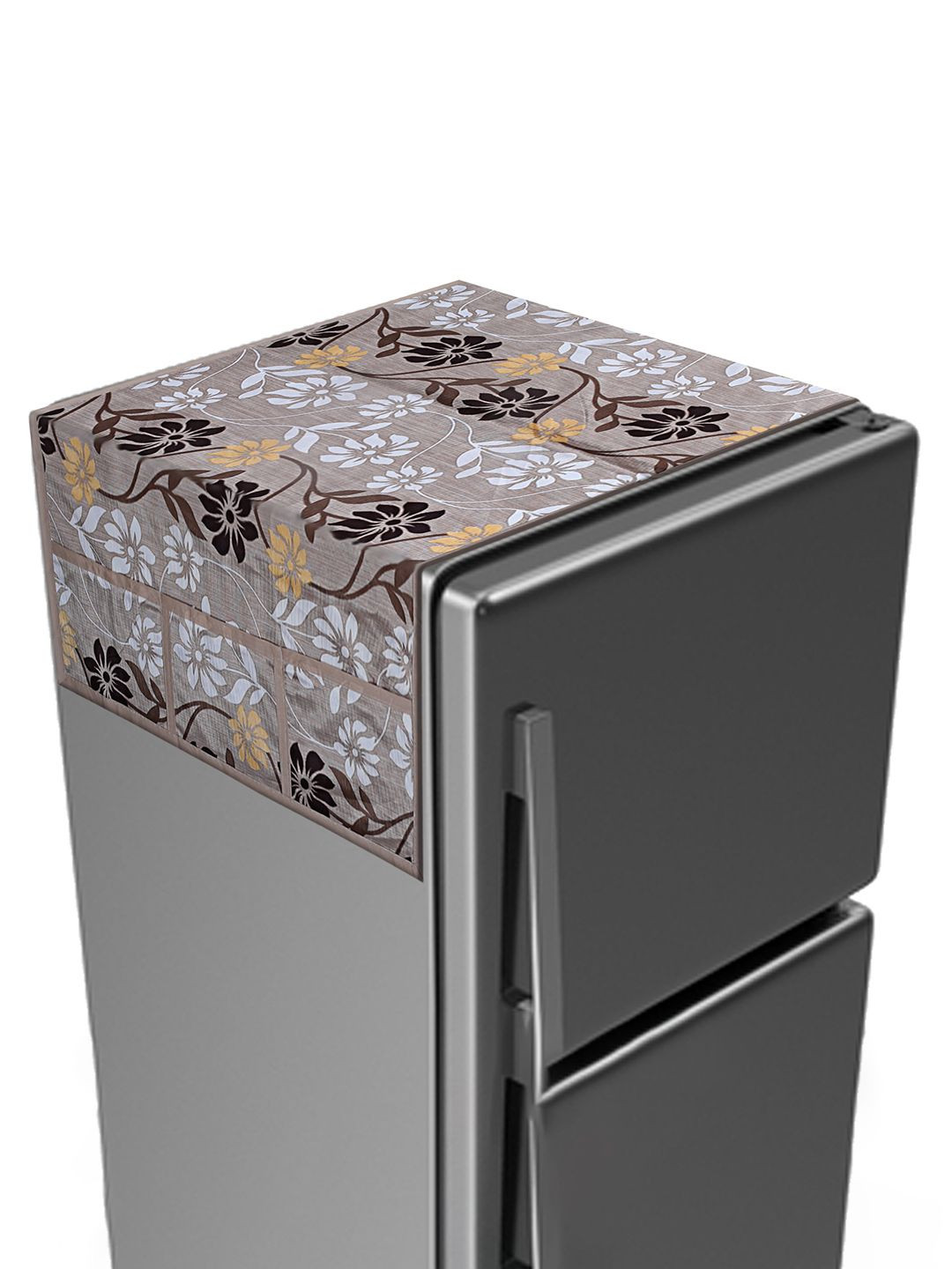 Kuber Industries Light Brown Floral Printed Scratch Resistant With 6 Utility Side Pockets