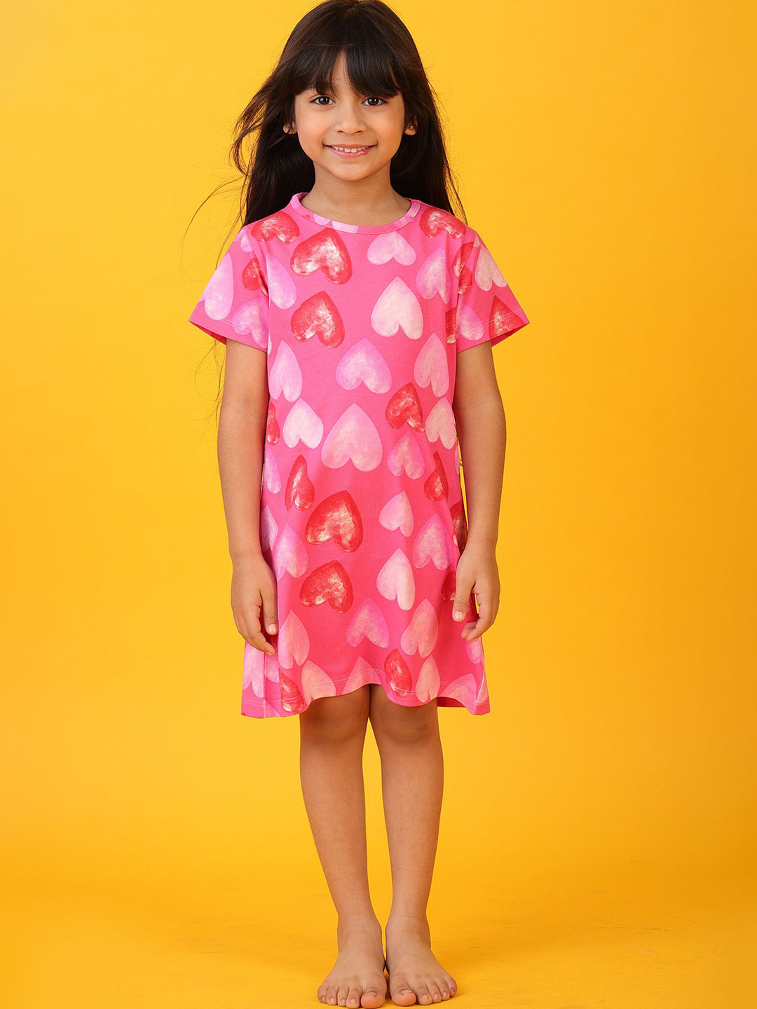 Anthrilo Girls Pure Cotton Pretty Pink Heart Nightdress