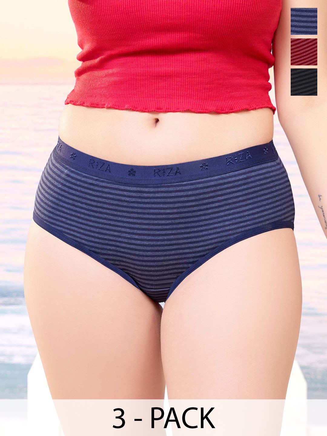 Trylo Yiking Pack Of 3 Women Dark Full Hip Coverage Hipster Outer Elastic Briefs