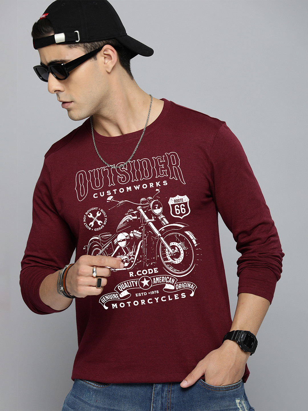 R.Code by The Roadster Life Co. Men Varsity Printed Applique T-shirt