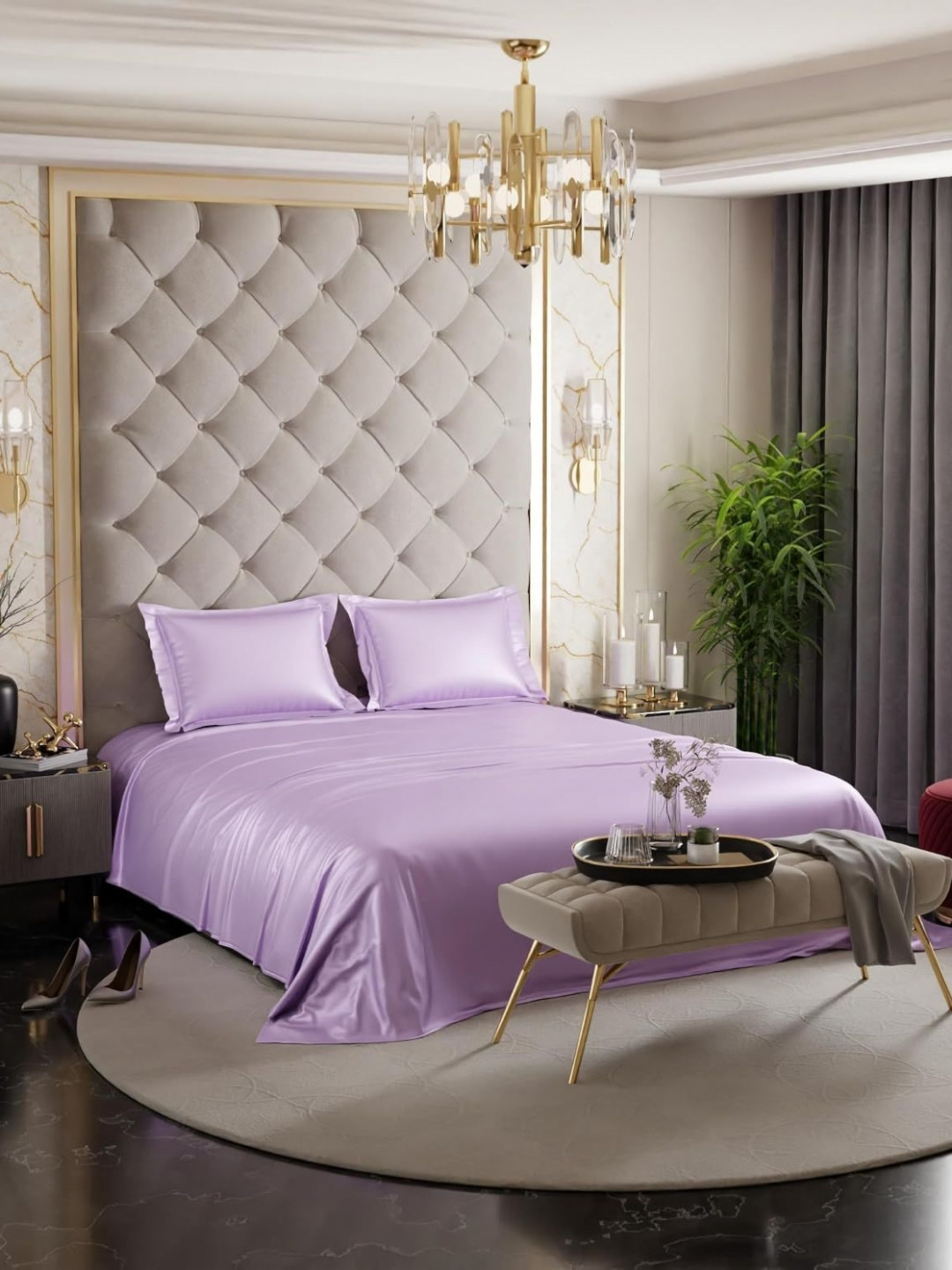 Myntra Elegant Homes Gloss Lavender Cotton Skin-Friendly 300 TC King Fine Bedsheet with 2 Pillow Covers-98 x 89 inches